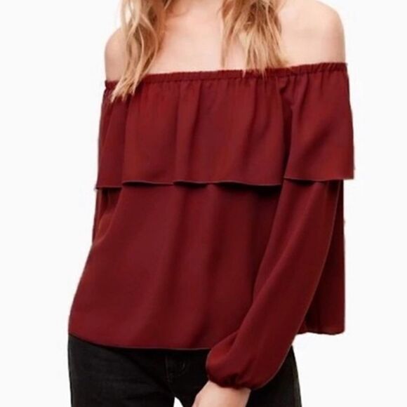 Aritzia Wilfred Morel Off The Shoulder Burgundy Blouse Top Women's Size S - Picture 1 of 10